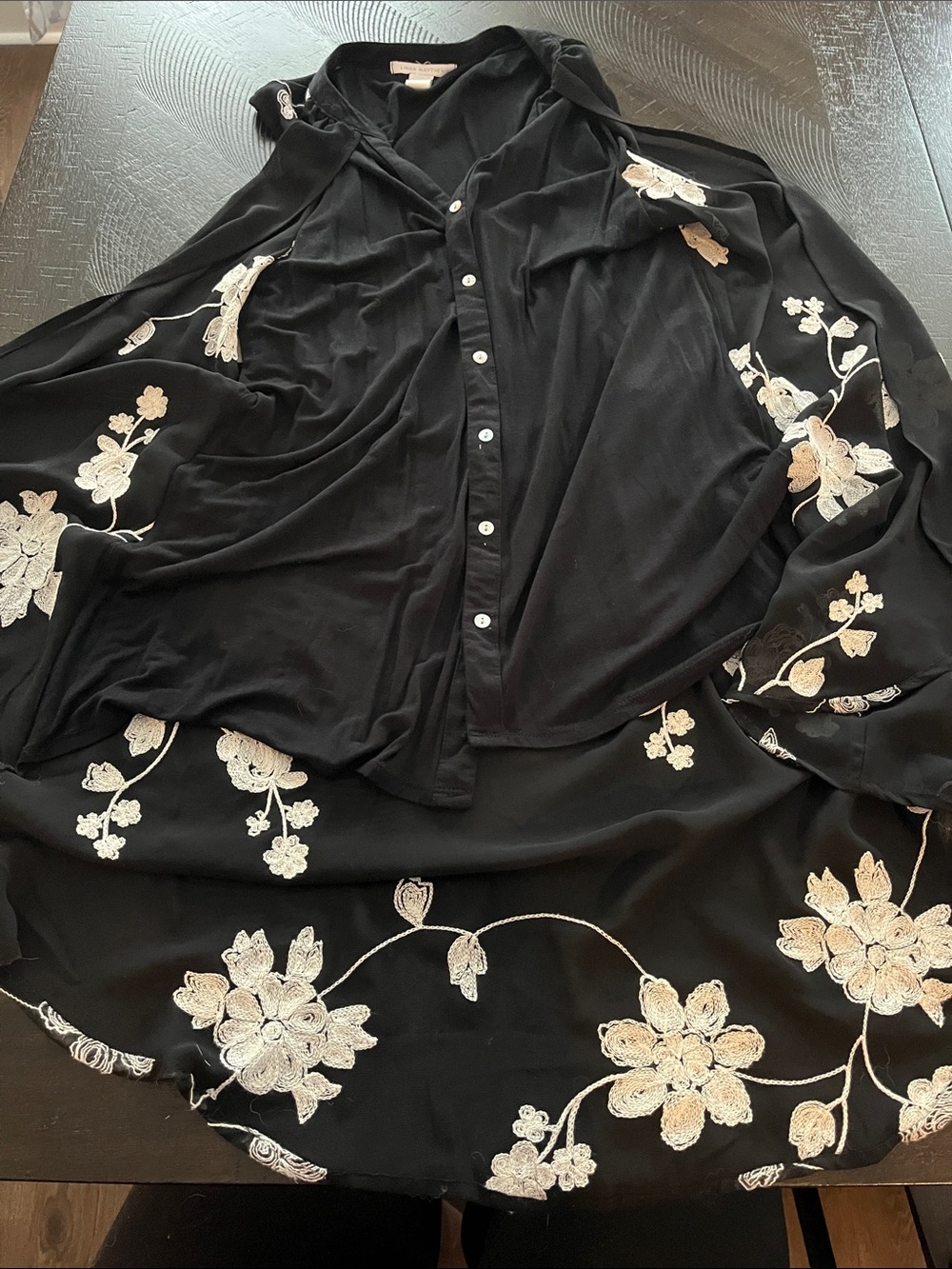 Women's Black Button-Front Embroidered Floral Blouse